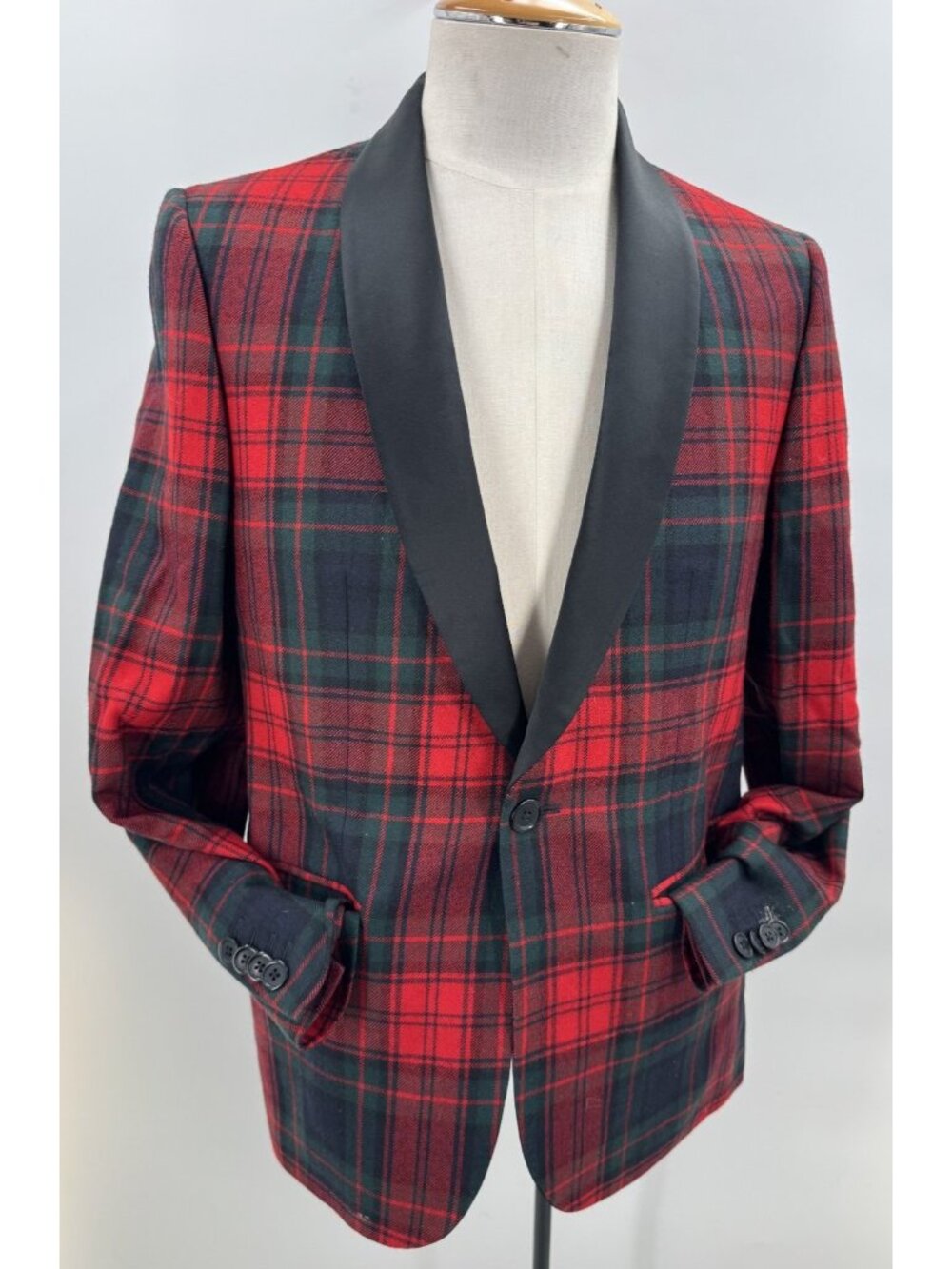 Vintage Club Monaco Plaid Tartan Wool Tuxedo Style Blazer Smoking Jacket Sz 40